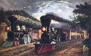 Fanny Palmer The Lightning Express Trains Leaving the junction oil painting picture wholesale
